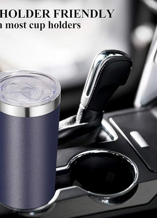 VEGOND Stainless Steel Skinny Tumbler, 20 oz Vacuum Insulated Tumbler with Lid and Straw, Double Wall Coffee Cup, Travel Mug for Cold Hot Drinks, Navy Blue 1 Pack