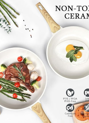 GiPP Ceramic Nonstick Frying Pan with Lid - 10" Healthy Non-Toxic Non Stick Skillet Omelette Pans, Induction Compatible Chef Pan, PFAS & PFOA-Free, Dishwasher Safe, Stay Cool Handles