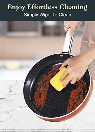 Pots and Pans Set Non Stick, 7 Piece Ceramic Cookware Set, Non Toxic Kitchen Induction Cookware Sets, Pots and Pans Cooking Set with Oven Safe Handle, 100% PFOA Free, Copper