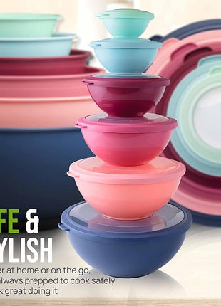 Zulay Kitchen 12 Piece Plastic Mixing Bowls with Leak-Proof Lids Set - Microwave and Freezer Safe Kitchen Mixing Bowls for Preparing, Serving and Storing - Large Nesting Bowls (Cotton Candy Ombre)