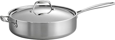 Tramontina Signature Tri-Ply Clad Stainless Steel 6-Quart Saute Pan with Lid, Induction-Ready Cooking Pan, Dishwasher-Safe, NSF-Certified, Made in Brazil