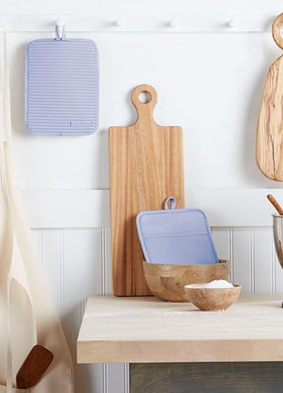 KitchenAid Ribbed Soft Silicone Pot Holder 2-Pack Set, Lavender Cream Purple, 7"x9"