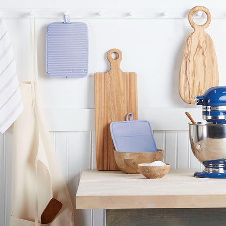 KitchenAid Ribbed Soft Silicone Pot Holder 2-Pack Set, Lavender Cream Purple, 7"x9"