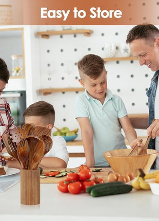 comfoyar Teak Wooden Spoons for Cooking, 10 Pieces Kitchen Cooking Utenails Set with Spatula and Ladle, Heat Resistant Kitchen Cookware for Nonstick Pan