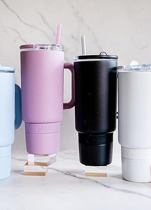 Ello Port 40oz Tumbler with Carry Loop & Integrated Handle, Vacuum Insulated Stainless Steel Reusable Water Bottle, Travel Mug with Leak Proof Lid and Straw, Perfect for Iced Coffee and Tea, Black