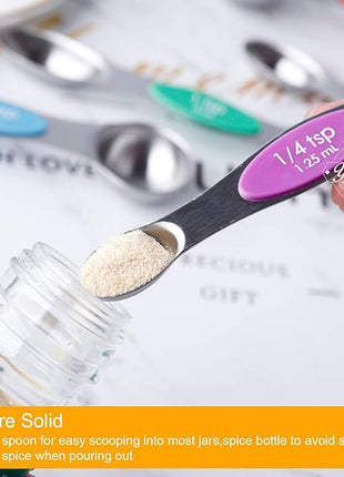 Magnetic Measuring Spoons Set of 8 Stainless Steel Dual Sided Stackable Measuring Spoons Nesting Teaspoons Tablespoons for Measuring Dry and Liquid Ingredients