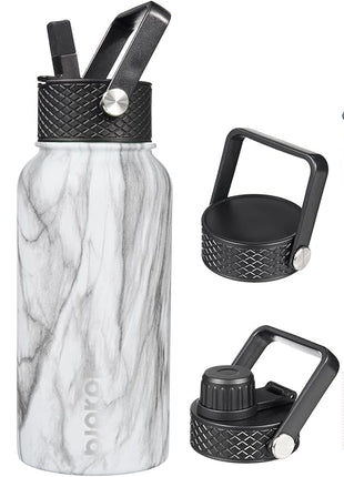 BJPKPK Insulated Water Bottles with Straw Lid, 27oz Stainless Steel Water Bottle with 3 Lids, Leak Proof BPA Free Metal Thermo, Mugs, Tumblers, Keep Cold Hot - White Birch