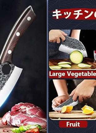 Serbian Chef Knife Set, Hand Forged Butcher Knife Set with Knife Bag, High Carbon Steel Kitchen Knives Set Meat Cleaver Boning Knife Viking Knives for Brisket Trimming, Gifts for Dad