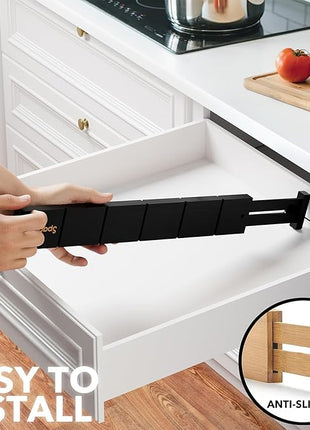 SpaceAid Bamboo Drawer Dividers with Inserts and Labels, Kitchen Adjustable Drawer Organizers, Expandable Organization for Home, Office, Dressers, 7 Dividers with 15 Inserts (17"-22" Black)