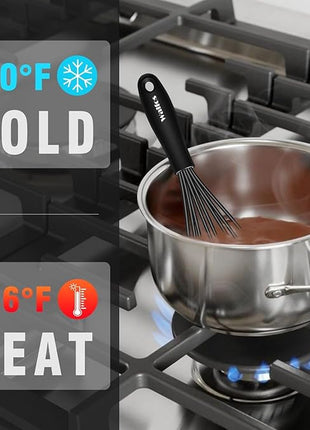 Walfos Silicone Whisk,7+9in Mini Whisk,BPA Free,Small Whisks for Non-Scratch,Heat Resistant (450°F) Nice for stirring individual eggs and mixing small amounts of powder and sauce.Dishwasher Safe.Black