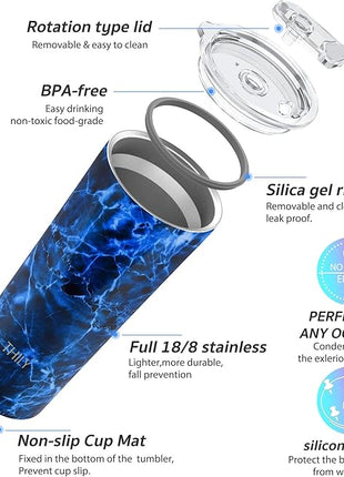 THILY Tumbler Stainless Steel Coffee Cup 26 oz Triple-Insulated Wide Mouth Travel Mug with Splash-Proof Lid, for Iced Drinks and Hot Beverage Smoothies Cup, Abysmal Sea