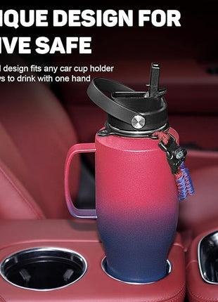 Water Bottle 40oz, Insulated Tumblers with Handle & Straw Lid, Insulated Water Bottle Fits in Cup Holder, Double Wall BPA-Free, Stainless Steel Travel Cup Leak-proof to Keep Cold 24H&Hot12H