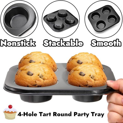 6 Pack Air Fryer Muffin Pan, 4 Cup Non-Stick Small Oven Cupcake Baking Pan, Carbon Steel Round Muffin Tin Bakeware Cake Mould for Egg Muffin, Quiches, Frittatas