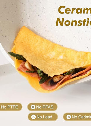 SENSARTE Nonstick Frying Pan Skillet with Lid 3.5/4.5/5QT, Ceramic Saute Pan,Deep Fring Pan Non-toxic Cooking Pot, Stay-cool Handle, Induction Compatible, PFAS Free