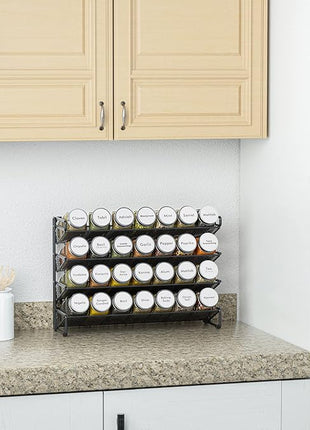 SpaceAid Spice Rack Organizer with 28 Spice Jars, 386 Spice Labels, Chalk Marker and Funnel Set for Cabinet, Countertop, Pantry, Cupboard or Door & Wall Mount - 28 Jars, 13.4" W × 10.8" H, White