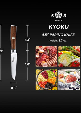 KYOKU 4.5 Inch Paring Knife - Daimyo Series - Fruit Knife with Ergonomic Rosewood Handle, and Mosaic Pin - Japanese 440C Stainless Steel Kitchen Knife with Sheath & Case