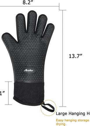 Silicone Cooking Gloves, Grilling Gloves, Heat Resistant Gloves BBQ Kitchen Silicone Oven Mitts, Long Waterproof Non-Slip Potholder for Barbecue, Cooking, Baking