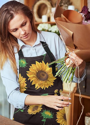 Britimes Apron Home Kitchen Cooking Baking Gardening for Women Men with Pockets Sunflowers Floral Flowers Leaf Vintage 32x28 inch