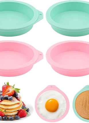 4Pcs Air Fryer Egg Mold Round Silicone Round Silicone 4'' Burger Buns Moulds Air Fryer Bites Egg Molds for Muffin Lids,Toast,Baking Hamburger,Non-Stick Air Fryer Accessories