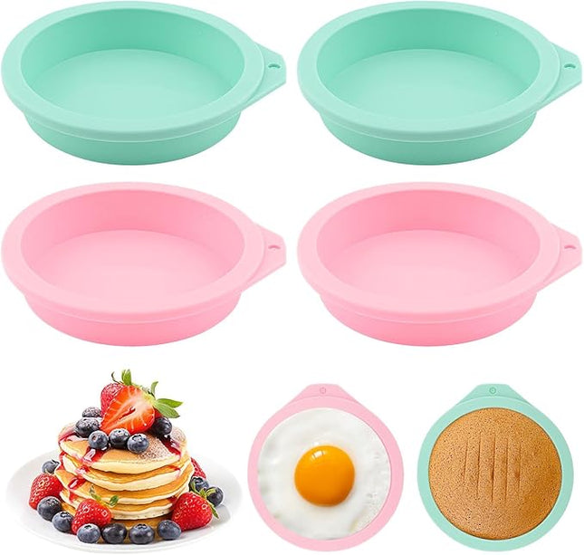 4Pcs Air Fryer Egg Mold Round Silicone Round Silicone 4'' Burger Buns Moulds Air Fryer Bites Egg Molds for Muffin Lids,Toast,Baking Hamburger,Non-Stick Air Fryer Accessories