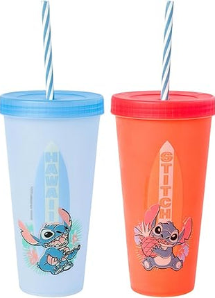 Silver Buffalo Disney Lilo and Stitch 4 Pack Color Changing Plastic Tumbler Set Featuring Stitch, 24 Ounces