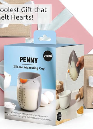 OTOTO Penny Penguin Silicone Measuring Cups for Cooking - 500ml 2 Cup Cute Measuring Cups for Baking, BPA-Free, Microwave Safe, Penguin Gifts, Cute Kitchen Accessories, Funny White Elephant Gifts