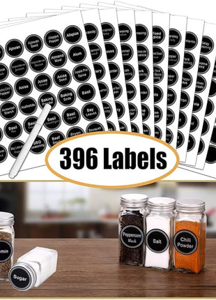 SWOMMOLY Spice Rack Organizer with 24 Empty Glass Spice Jars, 396 Spice Labels with Chalk Marker and Funnel Complete Set, for Countertop, Cabinet or Wall Mount, Silver