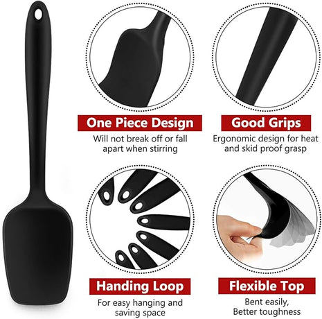 Silicone Spatula Set of 7, P&P CHEF Heat-Resistant Rubber Spatulas Kitchen Utensils Set for Non-stick Cooking Baking Mixing, Seamless & Flexible Design, Dishwasher Safe, Black