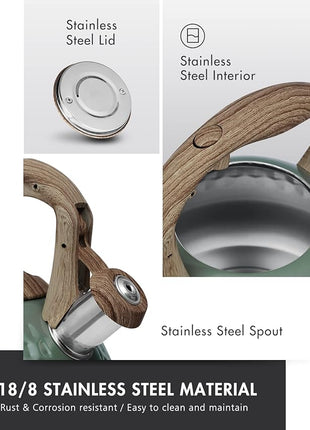 POLIVIAR Tea Kettle, 2.7 Quart Stovetop Tea Kettle, Audible Whistling Teapot, Food Grade Stainless Steel for Anti-Rust, Anti Hot Handle, Suitable for All Heat Sources (JX2020-RH30-2)