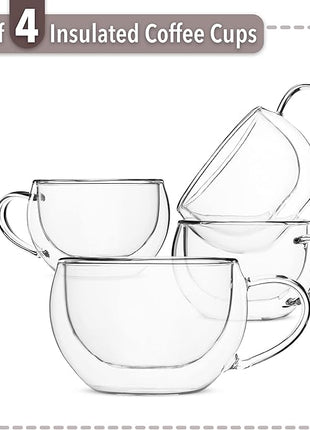BTaT Insulated Coffee Cups - Set of 4 (9 oz, 270 ml), Double Wall Glass Tea & Latte Mugs