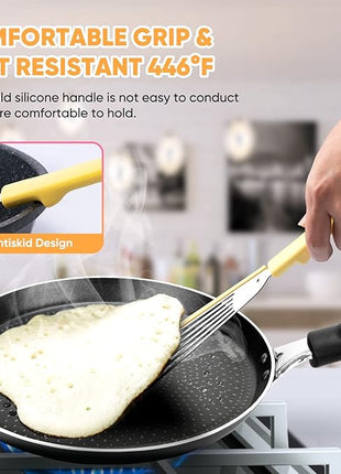 Nonstick Fish Spatula,Maywe Tanso Thin Slotted Spatulas Turner Silicone Fish Spatulas for Nonstick Cookware,High Heat Resistant BPA Free Cooking Utensils,Ideal for Fish,Eggs,Pancakes