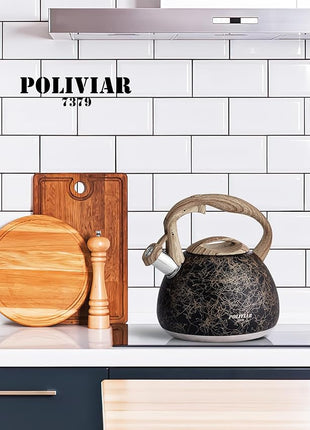 POLIVIAR Tea Kettle, Iron Grey Tea Pot Stovetop, 2.7 Quart Loud Whistling Coffee and Teapot, Food Grade Stainless Steel for Anti-Hot Handle and No-Rust, Suitable for All Heat Sources (JX2020-RB30)