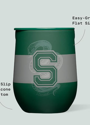 Corkcicle Stemless Insulated Wine Glass Tumbler - Keeps Beverages Cold 6 Hrs Hot 3 Hrs - Stainless Steel - Easy-Grip - Summer Drinkware Gift - Keeps Drinks Ice Cold - 12 oz - Slytherine