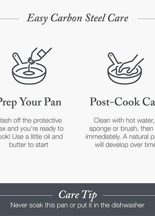 Merten & Storck Pre-Seasoned Carbon Steel 8” Frying Pan Skillet, Use on Induction, Stove and Grill, Durable, Even-Heating, for Searing, Grilling, Oven Use, and Campfire, Indoor/Outdoor