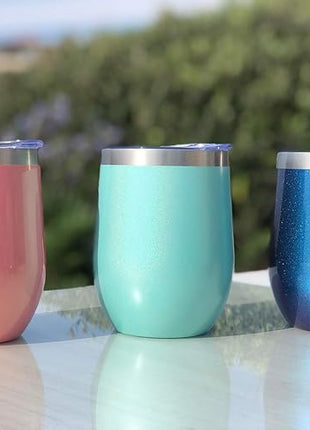 CHILLOUT LIFE 12 oz Stainless Steel Tumbler with Lid & Gift Box - Wine Tumbler Double Wall Vacuum Insulated Travel Tumbler Cup for Coffee, Wine, Cocktails, Ice Cream - PINK SPARKLE