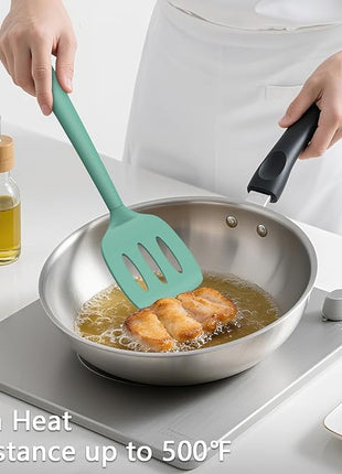 Coukre 3 Pack Silicone Spatula Set, High Heat Resistant, BPA-Free, Fish Spatula, Solid & Slotted Turner for Non-Stick Pans, Flipping Eggs, Pancakes, Fish, Burgers (3, PureAquaGreen)