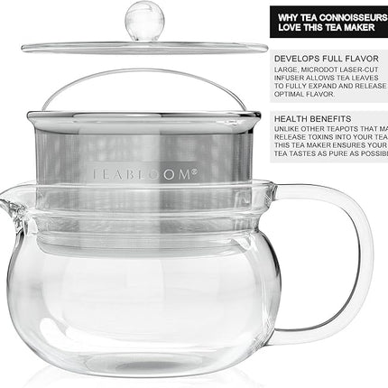 Teabloom Kyoto 2-in-1 Tea Kettle and Tea Maker – Glass Teapot with Removable Loose Tea Filter – Tea Connoisseur's Choice