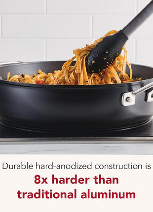 KitchenAid Hard Anodized Induction Nonstick Cookware Saute Pan/Jumbo Cooker with Lid and Helper Handle, Dishwasher Safe, 5 Quart Non Stick Sauteuse with Stainless Steel Handles - Matte Black