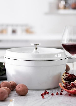 STAUB Cast Iron Dutch Oven 4-qt Round Cocotte, Made in France, Serves 3-4, White