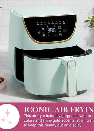 Paris Hilton Air Fryer, Large 6-Quart Capacity, Nonstick Made without PFAS, Touchscreen Display, 8-in-1 (Air Fry, Roast, Broil, Bake, Reheat, Keep Warm, Pizza, Dehydrate), Dishwasher Safe, Aqua