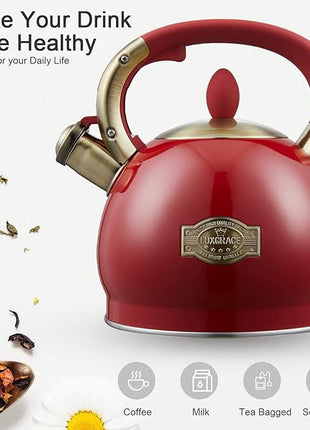 Tea Kettle -2.8 Quart Tea Kettles Stovetop Whistling Teapot Stainless Steel Tea Pots for Stove Top Whistle Tea Pot