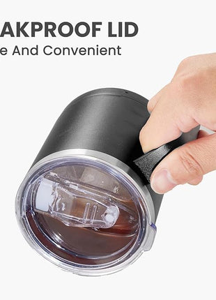 MEWAY 12oz Coffee Mug With Handle 2 Pack Bulk,Stainless Steel Insulated Travel Tumblers With Sliding Lid,Double Wall Vacuum Camping Cup for Hot & Cold Drinks Tea (Black,Set of 2)