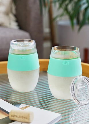 Host Wine Freeze Cup with Lid, Double Wall Insulated, Cooling Freezable Drink with Gel, Glasses for Red and White Wine, 8.5 oz, Set of 2, Mint