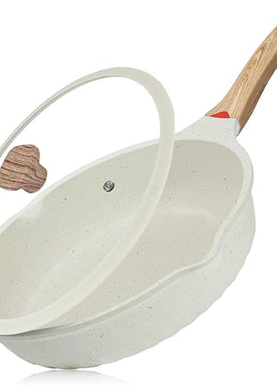 Vinchef Nonstick Deep Frying Pan, Saute Pan with Lid, 11"/5Qt, German 3C+ Ceramic Coating, Induction Compatible, White Color, Cookware for Kitchen