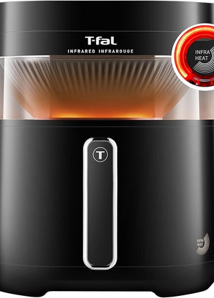 T-fal Infrared Air Fryer, 2x Faster Than Traditional Heating*, Large Air Fryer Dehydrator Combo, 8 Cooking Functions, Window With Light, No-Shake Technology, Dishwasher Safe, 1800W, Black