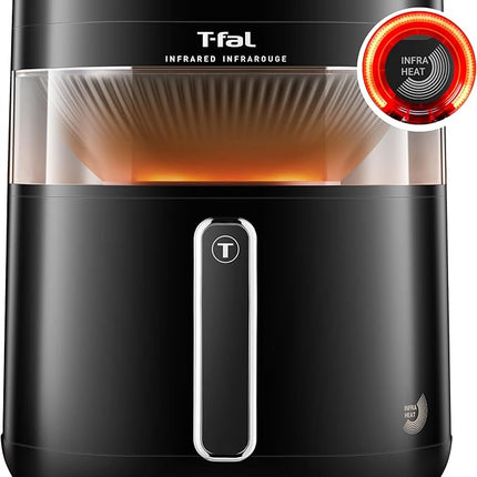T-fal Infrared Air Fryer, 2x Faster Than Traditional Heating*, Large Air Fryer Dehydrator Combo, 8 Cooking Functions, Window With Light, No-Shake Technology, Dishwasher Safe, 1800W, Black