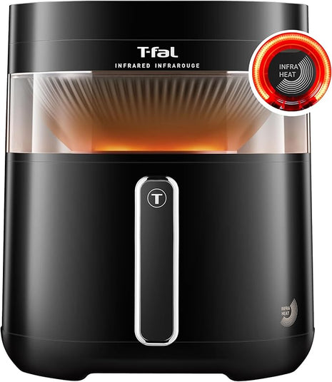 T-fal Infrared Air Fryer, 2x Faster Than Traditional Heating*, Large Air Fryer Dehydrator Combo, 8 Cooking Functions, Window With Light, No-Shake Technology, Dishwasher Safe, 1800W, Black