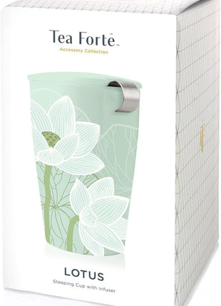 Tea Forte Double-Walled Ceramic Kati Cup, Removable Stainless Steel Infuser Basket and Lid, Steeps 12 oz Loose Leaf Tea, Dishwasher & Microwave Safe, Lotus