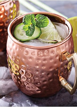 HIC Kitchen Bar Hammered Copper Moscow Mule Drinking Mug with Contrasting Handle, Copper-Plated 18/8 Stainless Steel, 16-Ounce