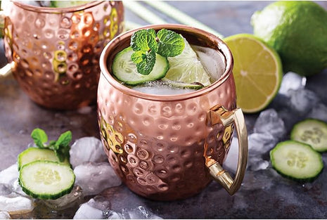 HIC Kitchen Bar Hammered Copper Moscow Mule Drinking Mug with Contrasting Handle, Copper-Plated 18/8 Stainless Steel, 16-Ounce